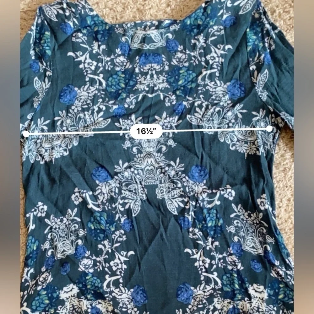 Free People Smooth Talker Floral Print Tunic Swing Dress Teal Blue Size S